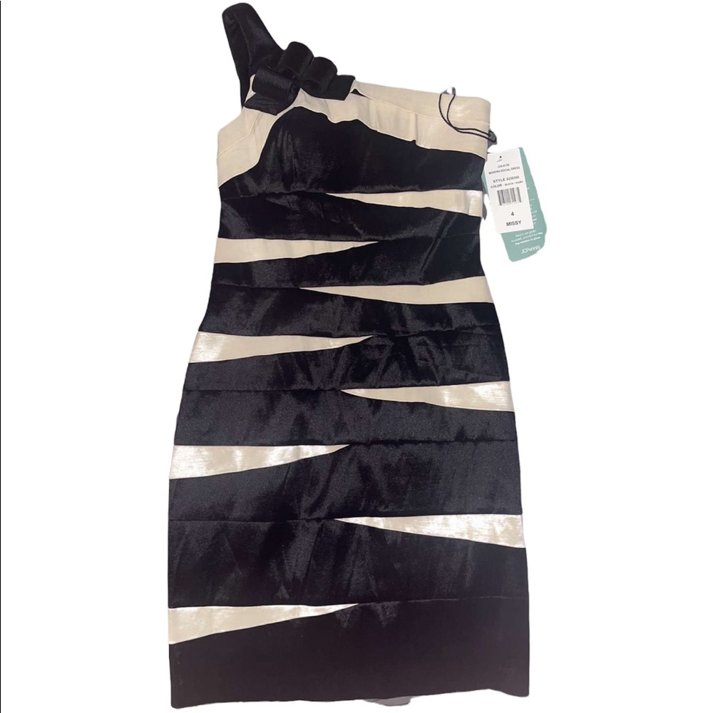 Scarlett Nite Modern Social Dress 1 Strap Black & Ivory Size 4
